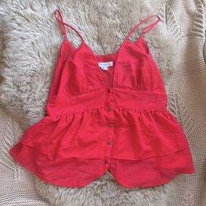 BCBGeneration Red Silky Ruffle Blouse, Size M